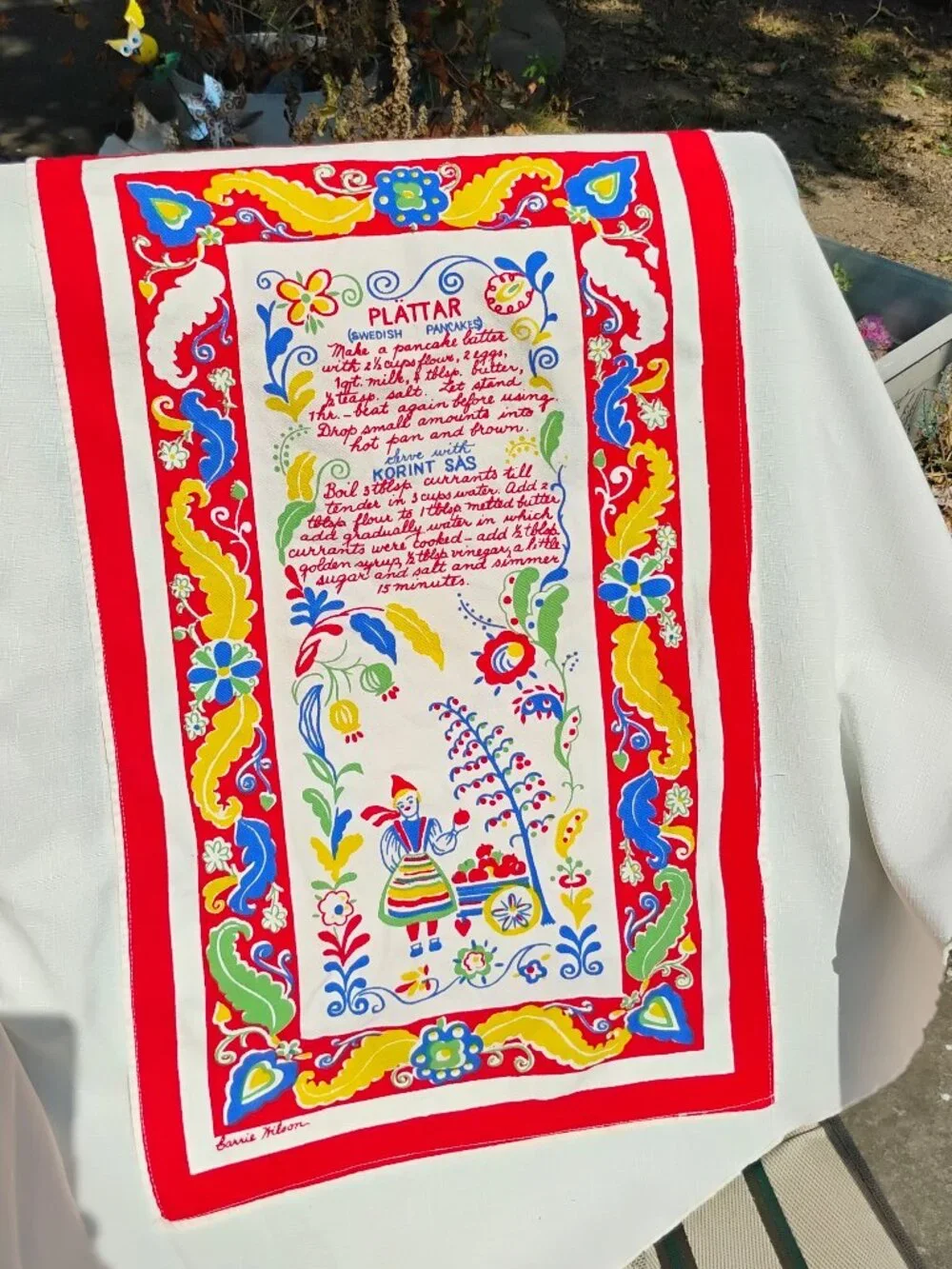 Antique 1940s 1950's Souvenir Recipe Tapestry / Kitchen Towel. Carrie Wilson